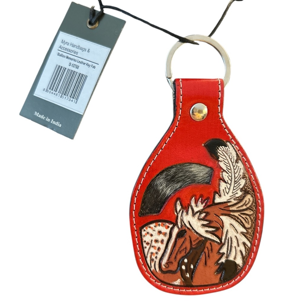 Myra Red Leather Horse Keychain w/real horse hair NWT